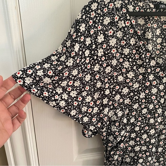 Zara Black and White Floral Button Down Mini Dress Medium - Picture 6 of 11